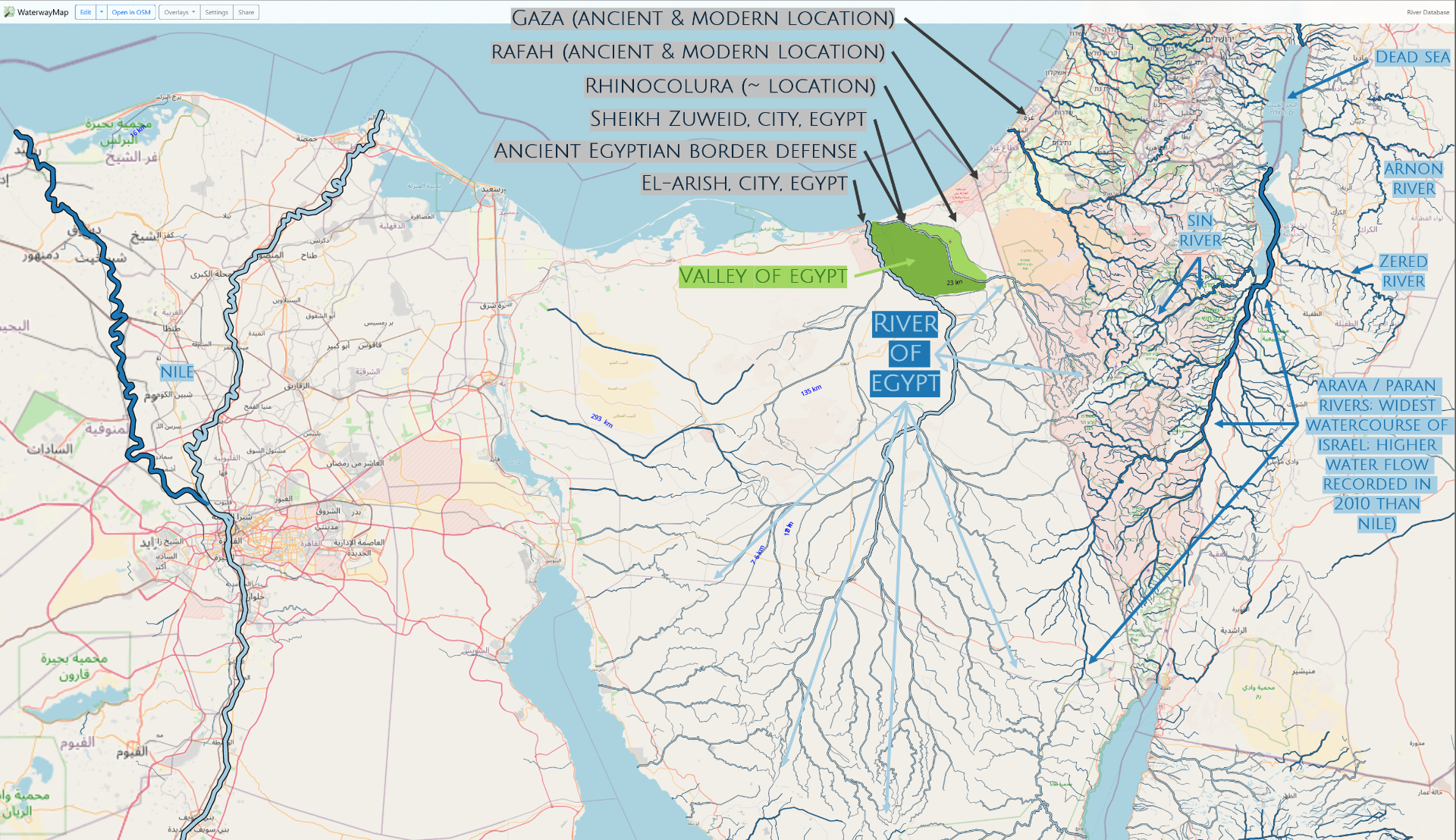 Map #3. Base map by Open Street Maps, overlaid with rivers through WaterwayMap.org, overlaid with descriptions by Thomas Lorenz, Nov 2025. 