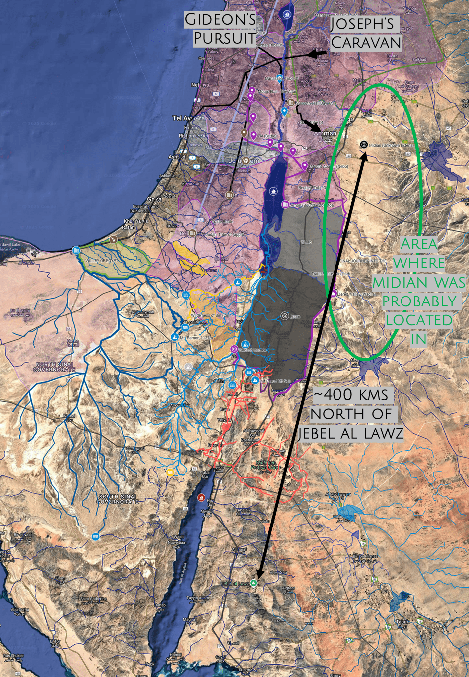 The biblical map including the ancient rivers. GoogleMyMaps used for educational purposes.