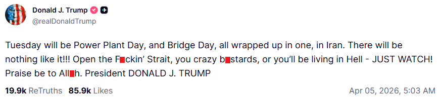 The US president's message during Passover 2026.